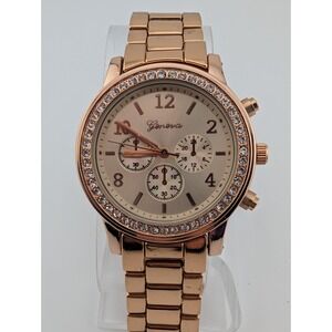 Geneva Watch Women Rose Gold‎ 37mm Bling Pave Bezel 7" Band- New Battery